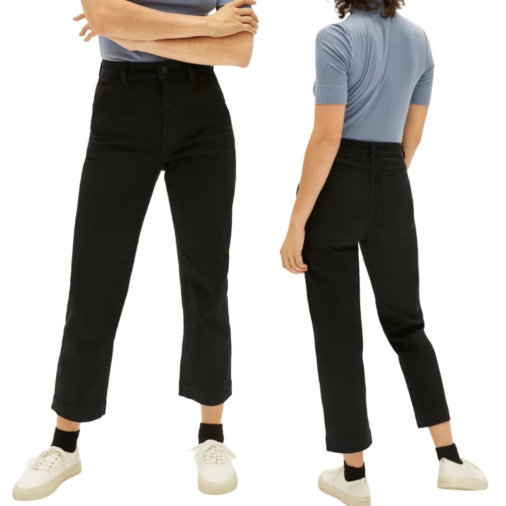 Everlane Straight Leg Crop Pants High Rise Cotton Blend Black NEW Womens size 16